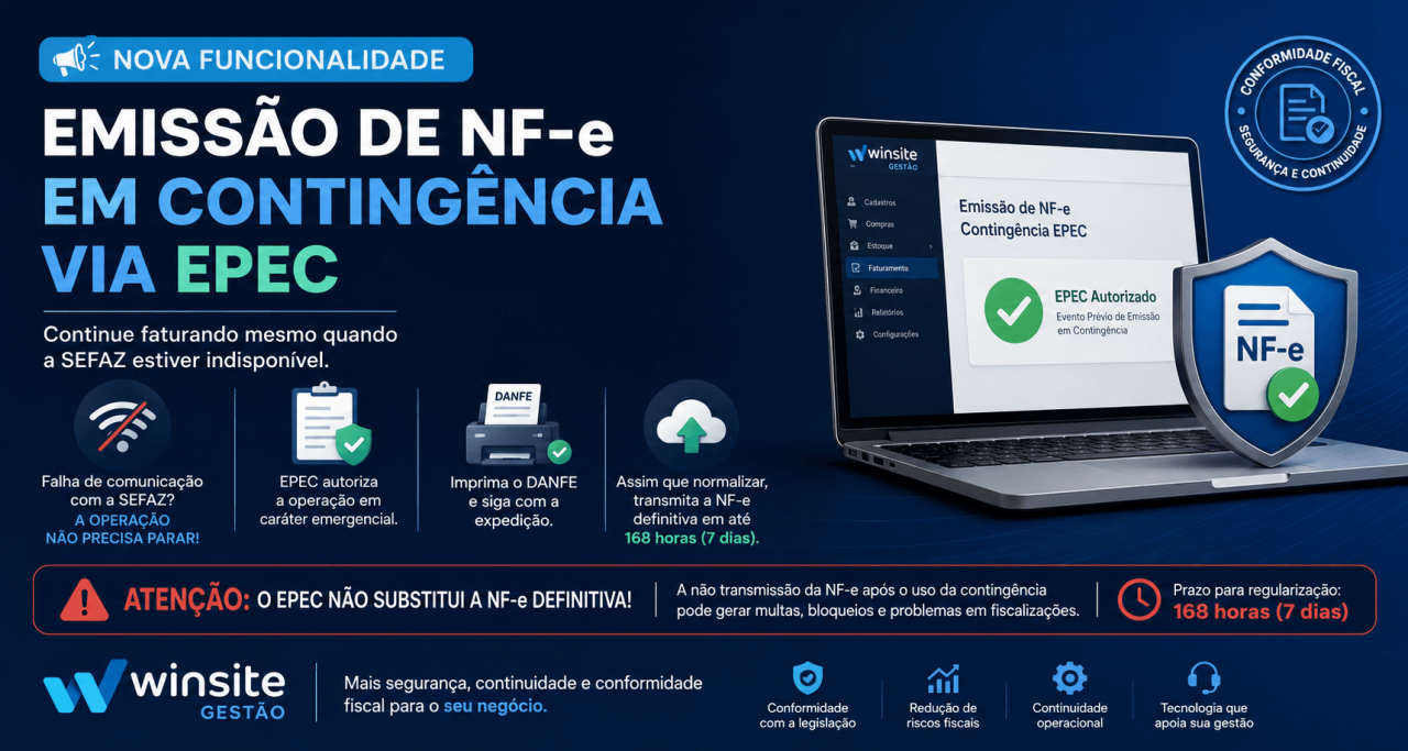 Capa 🚨 Nova Funcionalidade no Winsite Gestão: Emissão de NF-e em Contingência via EPEC
